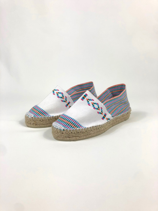 Espadrille compensée triple semelle blanche arlequin