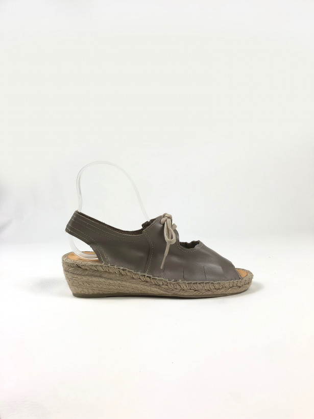 Espadrille petit talon cuir lacets gris palombe