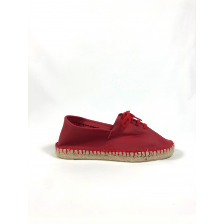 Espadrille cuir lacets rouge