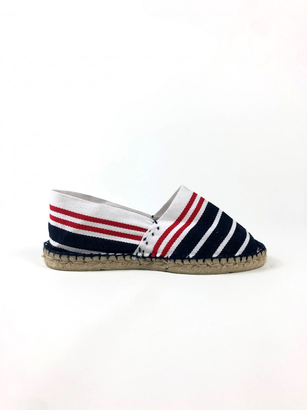 Espadrille rayures fantaisie couture main france bleu blanc rouge